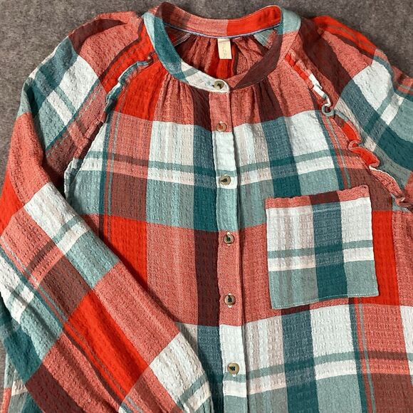 Anthropologie Pilcro Breezy Button Down Bohemian Plaid Buffalo Top Blouse Small - Picture 14 of 16